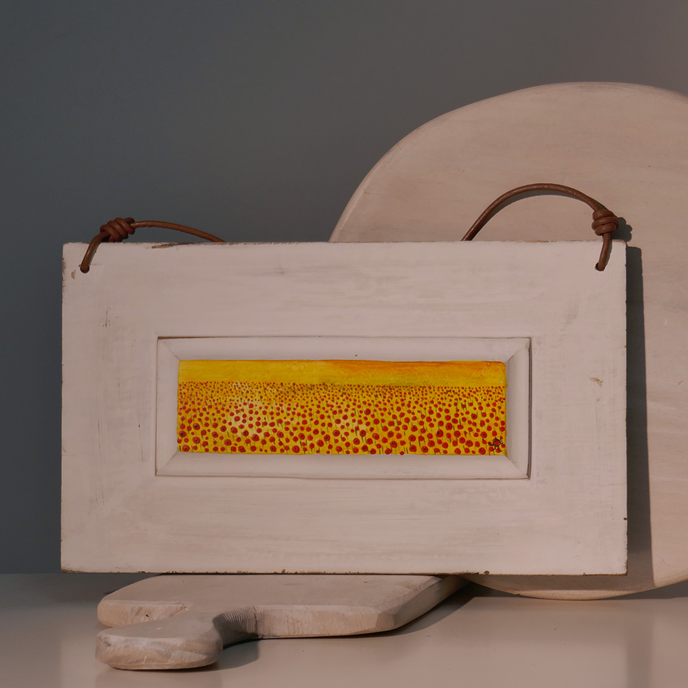 Cuadro en madera Amapolas-Flores malva. Reversible. Pintado a mano sobre madera.