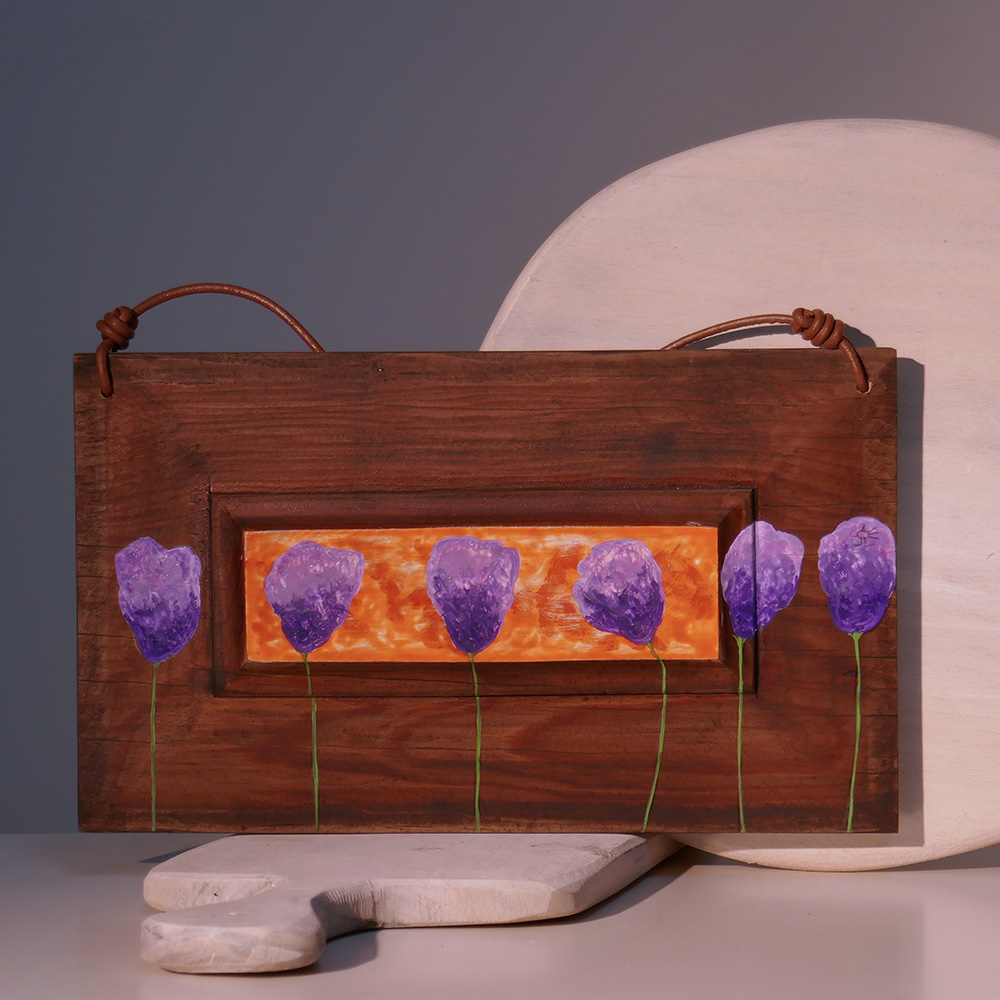 Cuadro en madera «Amapolas» y «Flores malva»_Reversible Cuadro en madera Amapolas-Flores malva. Pintado a mano sobre madera. Reversible.